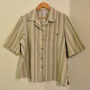 Green stripe blouse button up Blair